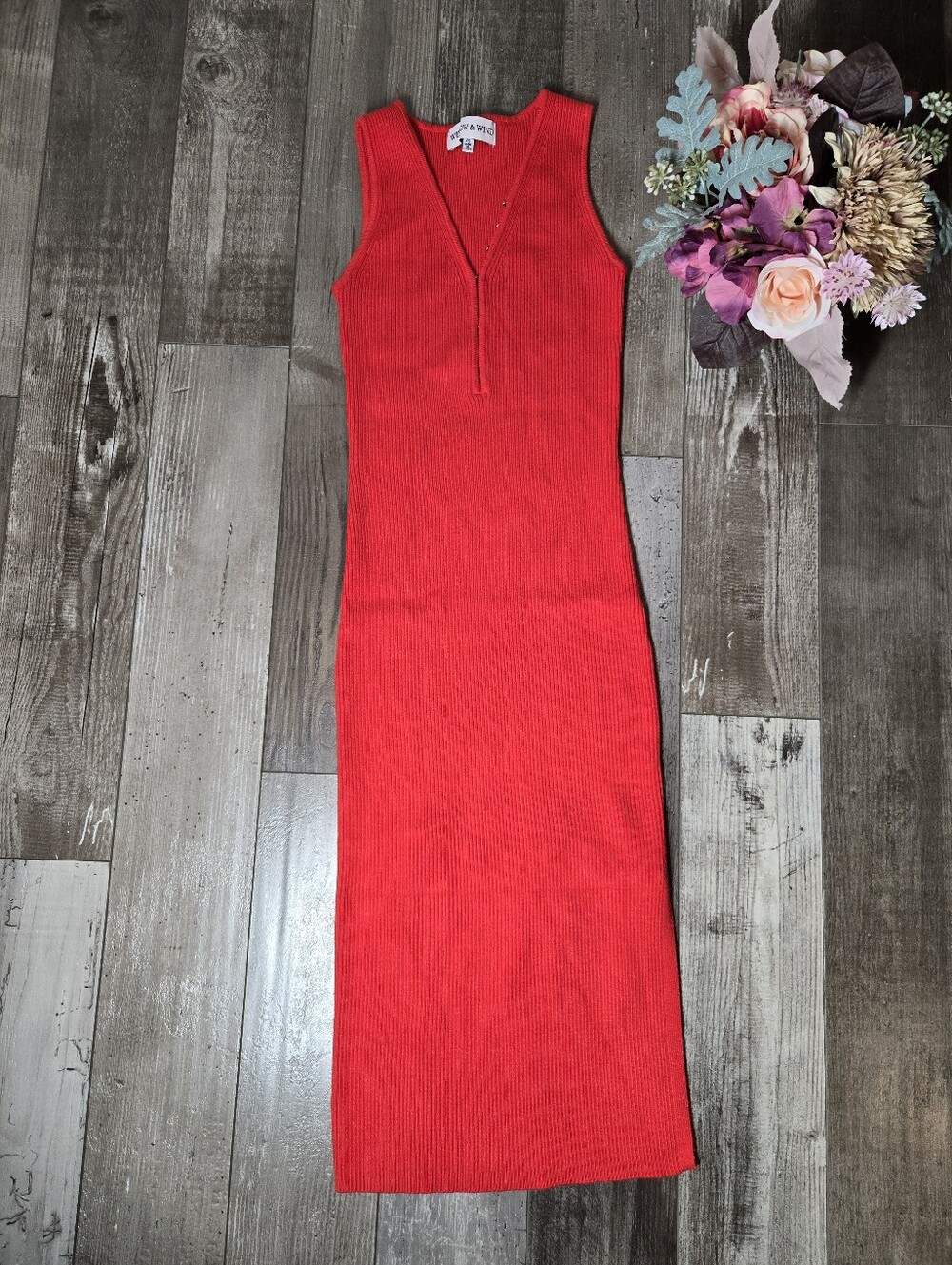 Willow & Wind Bright Red Ribbed Sleeveless Bodycon Midi Sweater Dress – XS NWOT